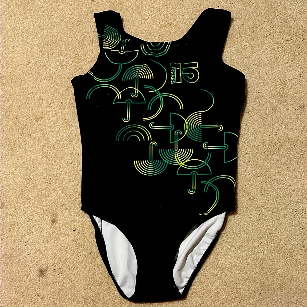 Kids One Piece Swimsuit in Black with Green Accents